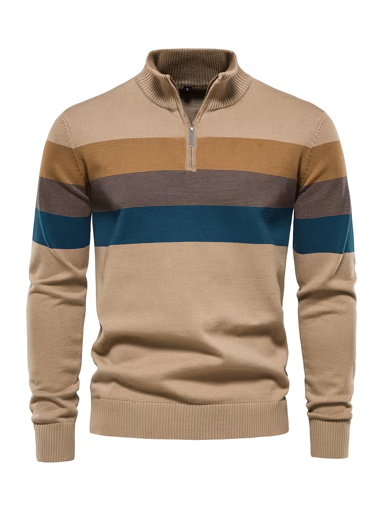 Men's Striped Knit Sweater, Soft Viscose Blend, Warm Casual Top