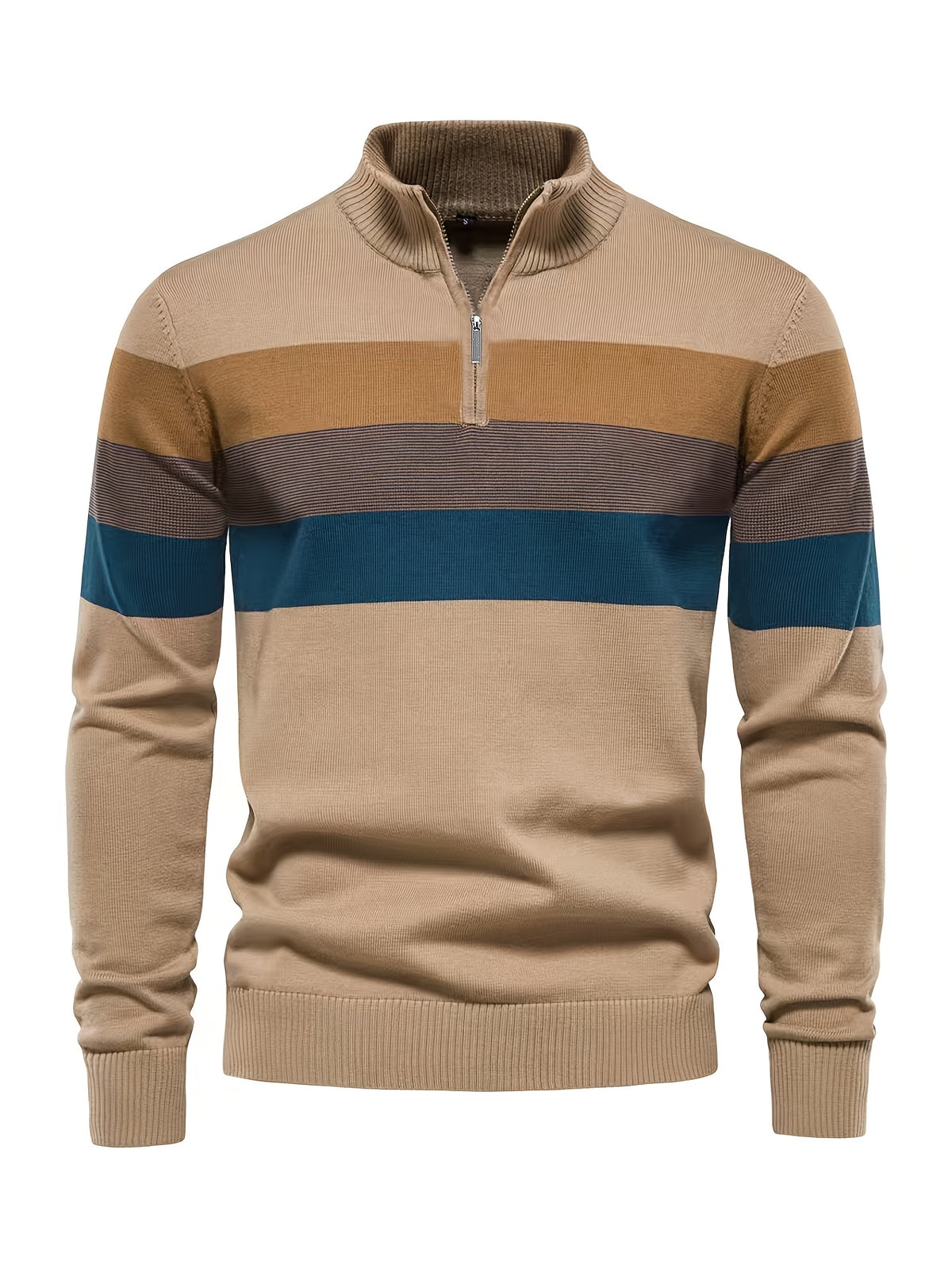 Men's Striped Knit Sweater, Soft Viscose Blend, Warm Casual Top