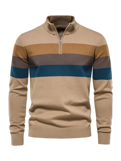 Men's Striped Knit Sweater, Soft Viscose Blend, Warm Casual Top