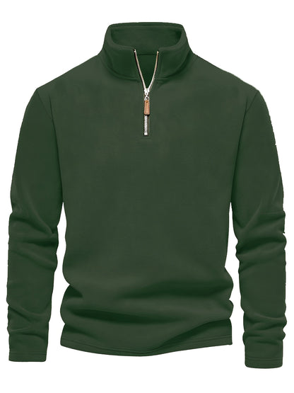 Refined Fleece Henley Sweater with Stand-Up Collar for Men