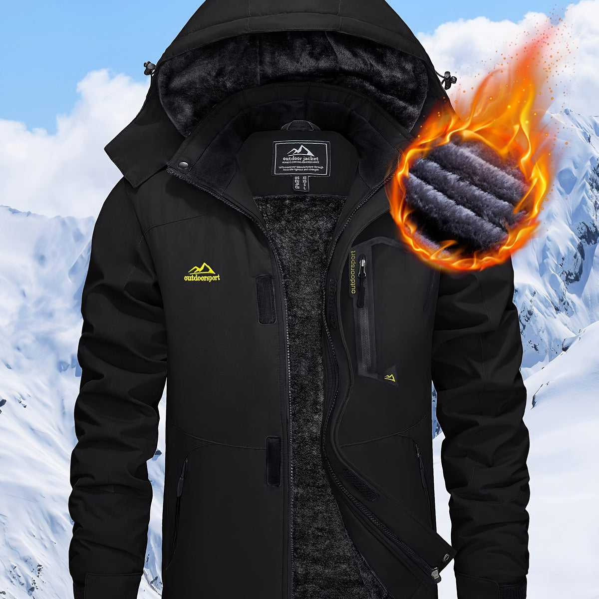 Men's Hooded Winter Fleece Lined Jacket for Outdoor Activities