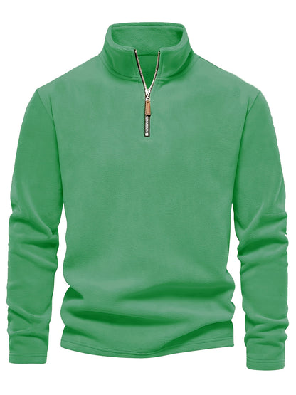 Refined Fleece Henley Sweater with Stand-Up Collar for Men