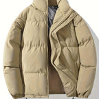 Autumn/Winter Men's Regular Fit Thickened Casual Solid Color Padded Coat, Men's Winter Warm Outerwear