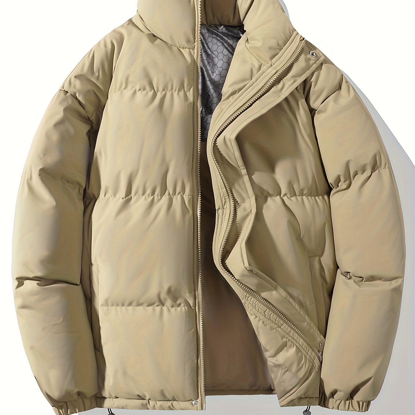 Autumn/Winter Men's Regular Fit Thickened Casual Solid Color Padded Coat, Men's Winter Warm Outerwear