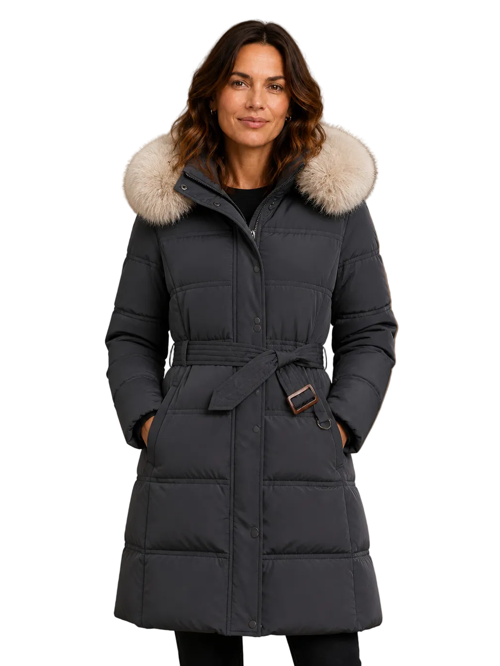 Women's Designer Winter Parka with Fur-Trimmed Hood - Loose Fit and Water-Repellent Coat