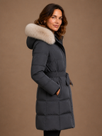 Women's Designer Winter Parka with Fur-Trimmed Hood - Loose Fit and Water-Repellent Coat