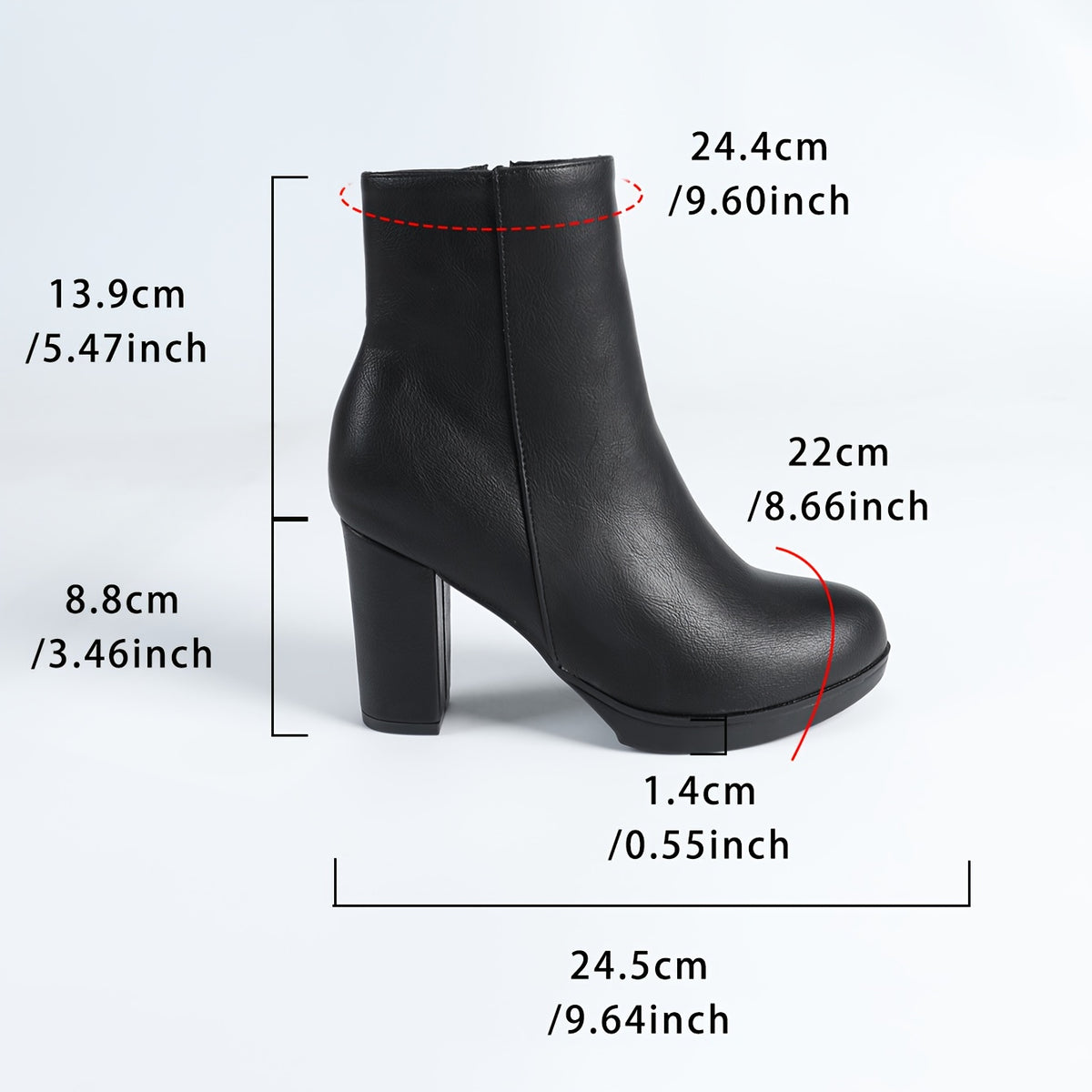 Women's Ankle Boots with Chunky Heel and Zipper Closure