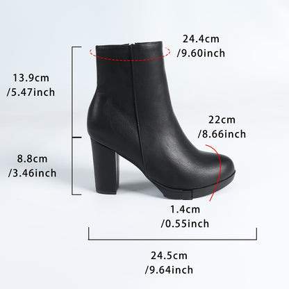 Women's Ankle Boots with Chunky Heel and Zipper Closure