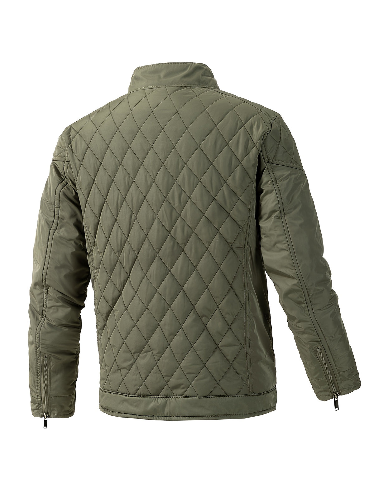 Men's Casual Diamond Pattern Stand-Up Collar Jacket in Polyester