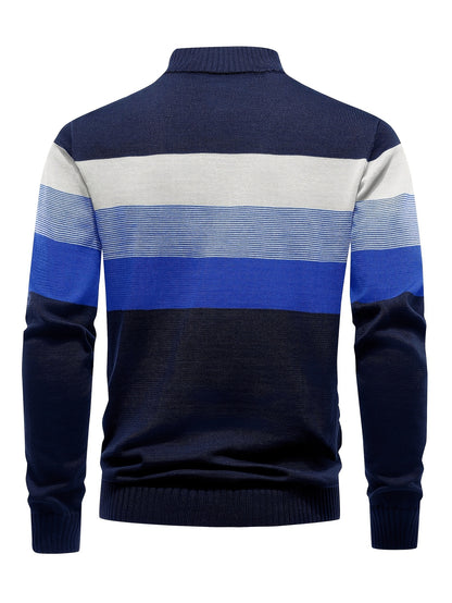 Men's Striped Knit Sweater, Soft Viscose Blend, Warm Casual Top
