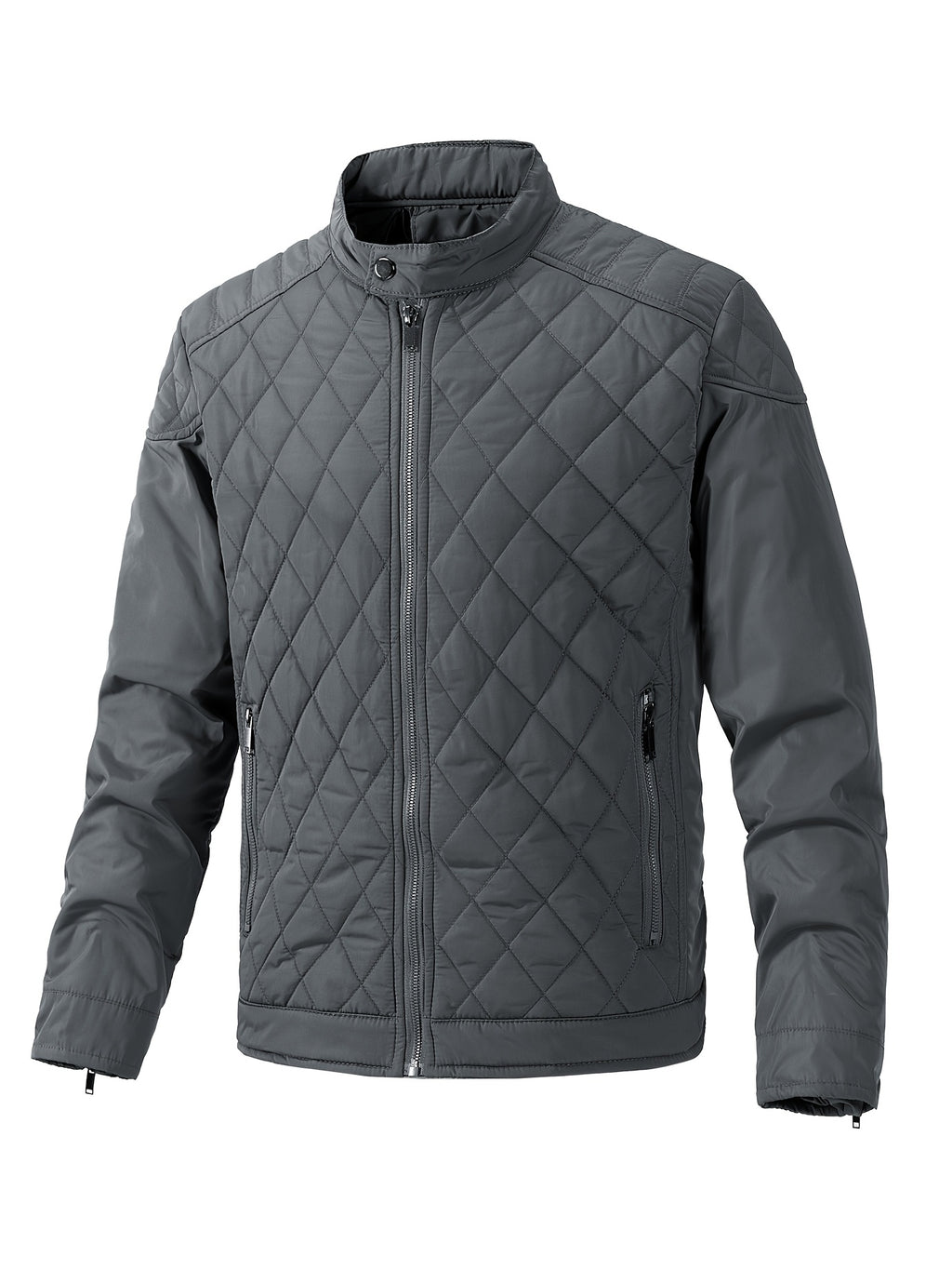 Men's Casual Diamond Pattern Stand-Up Collar Jacket in Polyester