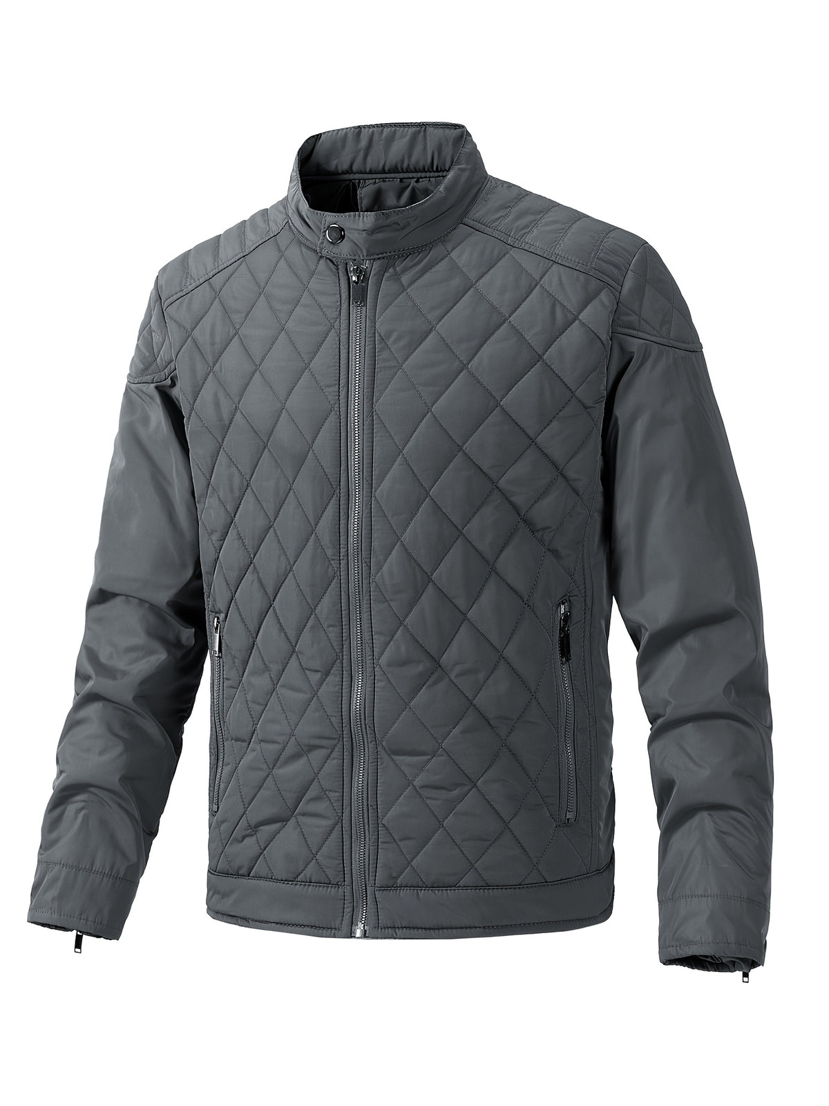 Men's Casual Diamond Pattern Stand-Up Collar Jacket in Polyester