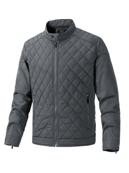 Men's Casual Diamond Pattern Stand-Up Collar Jacket in Polyester