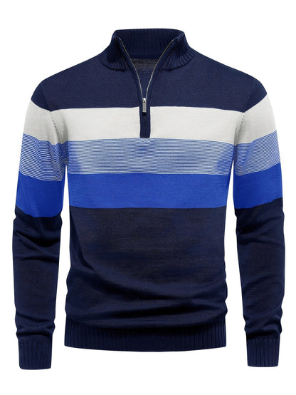 Men's Striped Knit Sweater, Soft Viscose Blend, Warm Casual Top