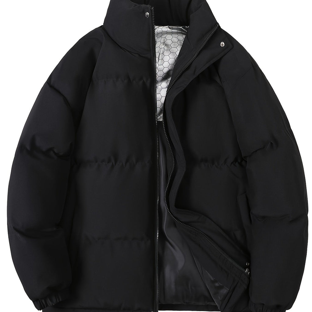 Autumn/Winter Men's Regular Fit Thickened Casual Solid Color Padded Coat, Men's Winter Warm Outerwear