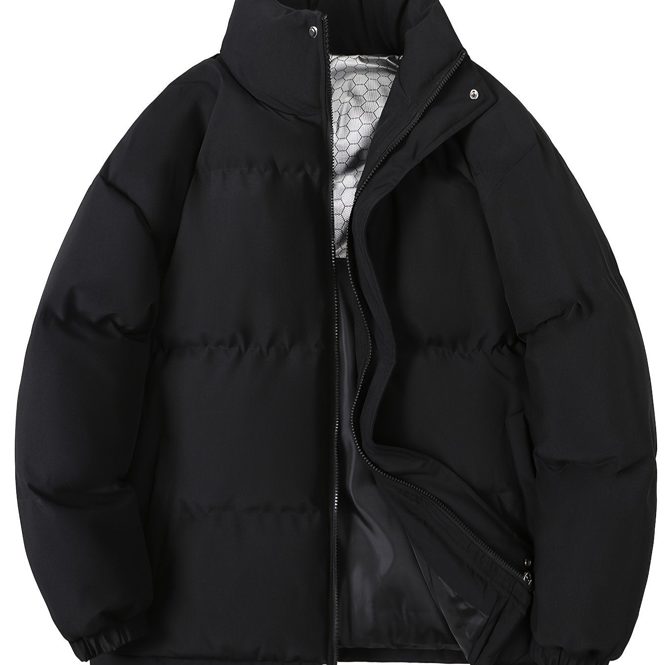 Autumn/Winter Men's Regular Fit Thickened Casual Solid Color Padded Coat, Men's Winter Warm Outerwear