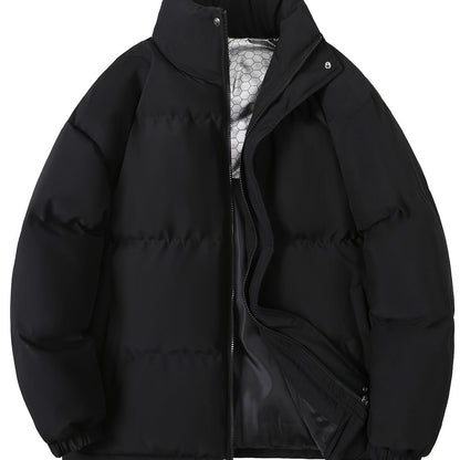 Autumn/Winter Men's Regular Fit Thickened Casual Solid Color Padded Coat, Men's Winter Warm Outerwear