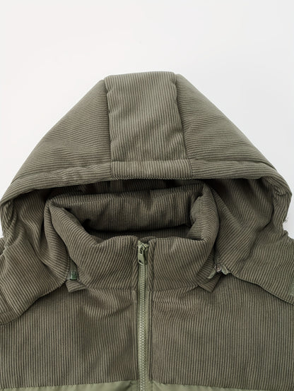 Men'S Fall Winter Thick Corduroy Jacket Casual Warm Coat - Hooded Jacket