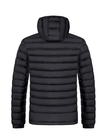 Men's Hooded Quilted Winter Jacket with Zipper Pockets