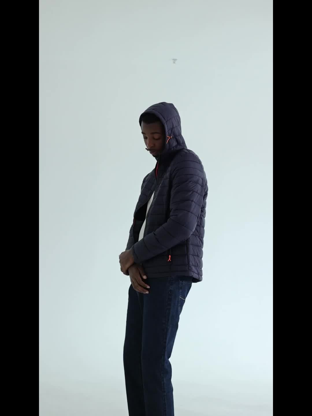 Men's Hooded Quilted Winter Jacket with Zipper Pockets