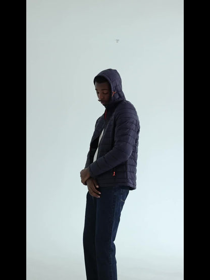 Men's Hooded Quilted Winter Jacket with Zipper Pockets