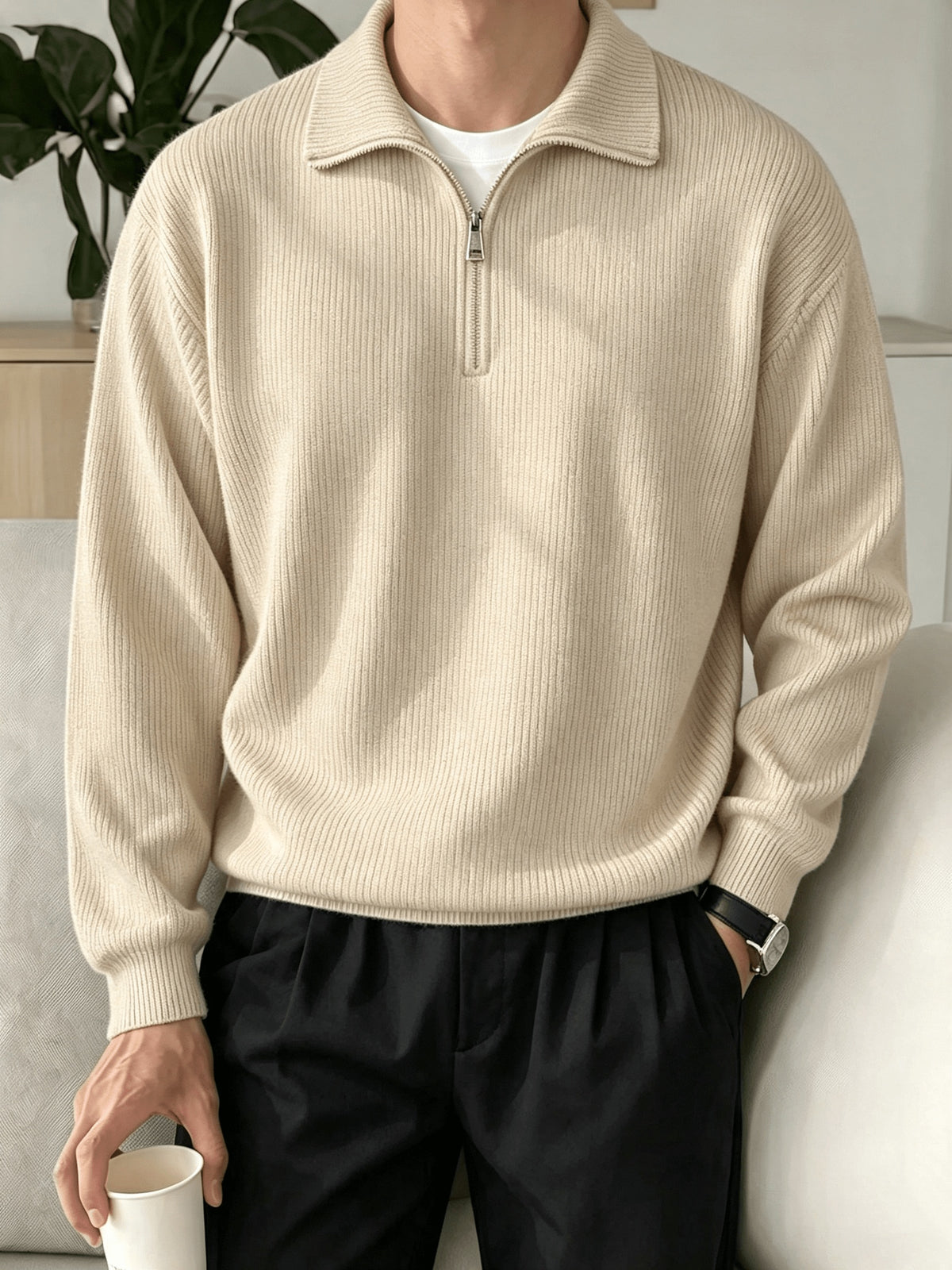 Men's Half-Zip Knit Sweater, Comfortable Casual Pullover for Autumn Wear