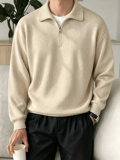 Men's Half-Zip Knit Sweater, Comfortable Casual Pullover for Autumn Wear