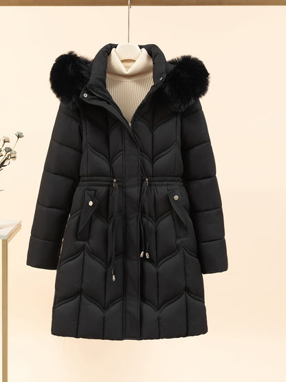 Women’s Long-Sleeve Faux Puffer Jacket, Slim Fit Warm Coat