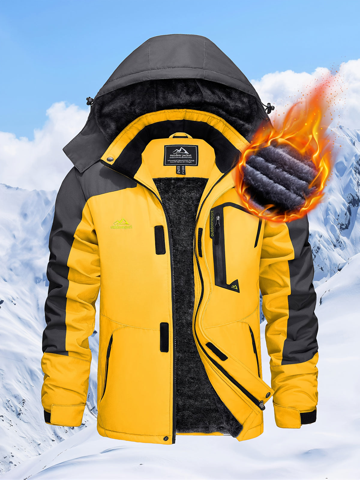 Men's Hooded Winter Fleece Lined Jacket for Outdoor Activities