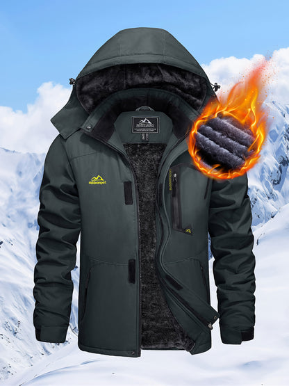 Men's Hooded Winter Fleece Lined Jacket for Outdoor Activities
