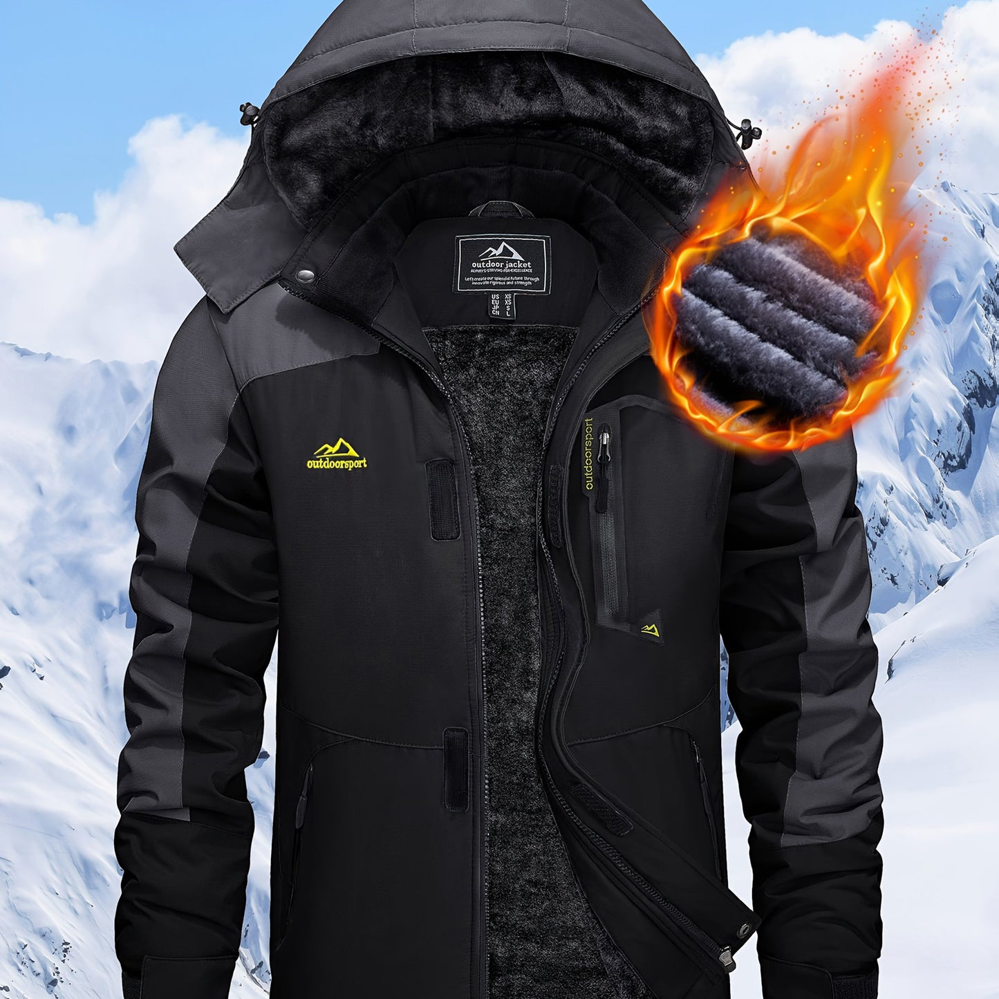 Men's Hooded Winter Fleece Lined Jacket for Outdoor Activities