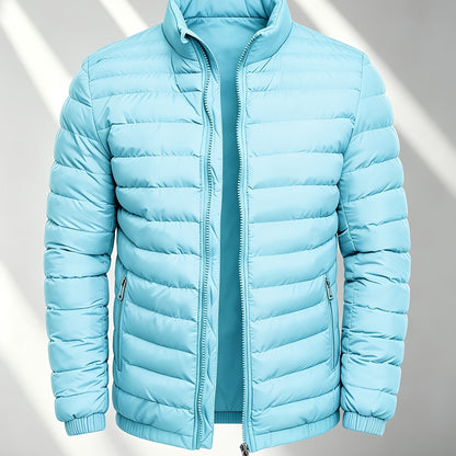 Men's College-Style Stand-Up Collar Jacket, Warm Outerwear Casual Windproof Coat with Zippered Pockets, Suitable for Winter Wear