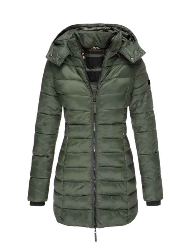 Womens Slim Quilted Hooded Winter Puffer Coat for Insulated Warmth