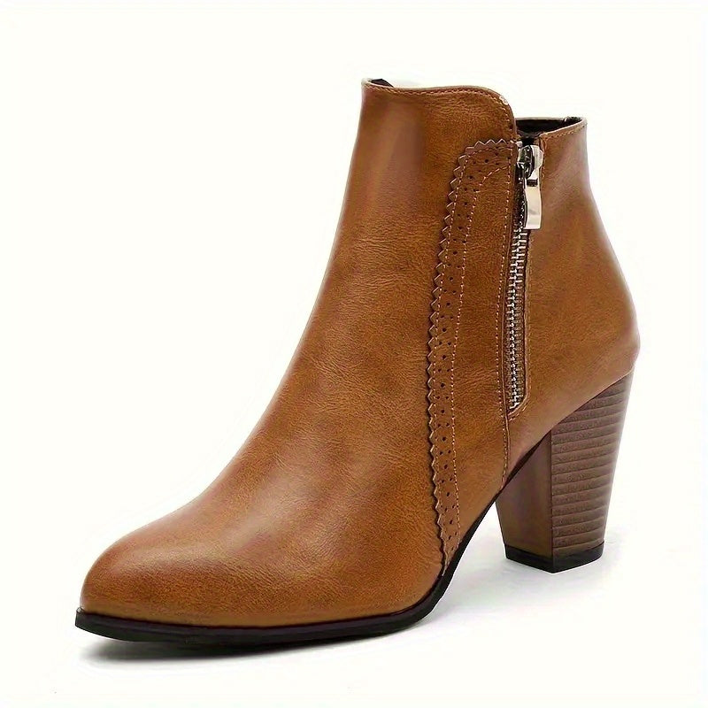 Women's Side-Zip Ankle Boots - Block Heel, Comfortable PU Material