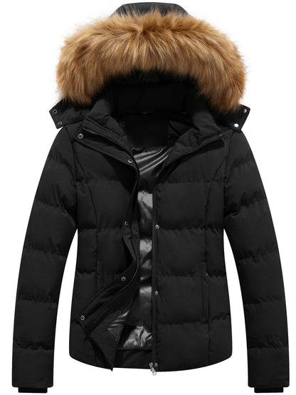 Women’s Quilted Puffer Jacket with Removable Hood, Warm Winter Coat