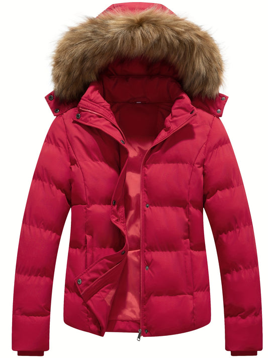 Women's Hooded Warm Winter Puffer Coat with Removable Hood