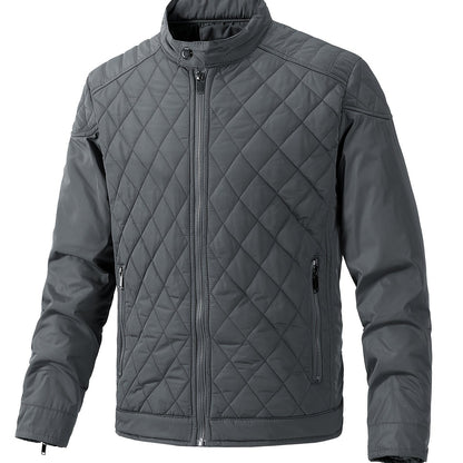 Men's Casual Diamond Pattern Stand-Up Collar Jacket in Polyester