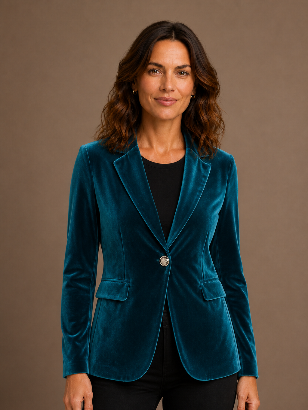Women's Velvet Blazer with Fitted Notched Lapel