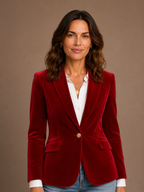 Women's Velvet Blazer with Fitted Notched Lapel