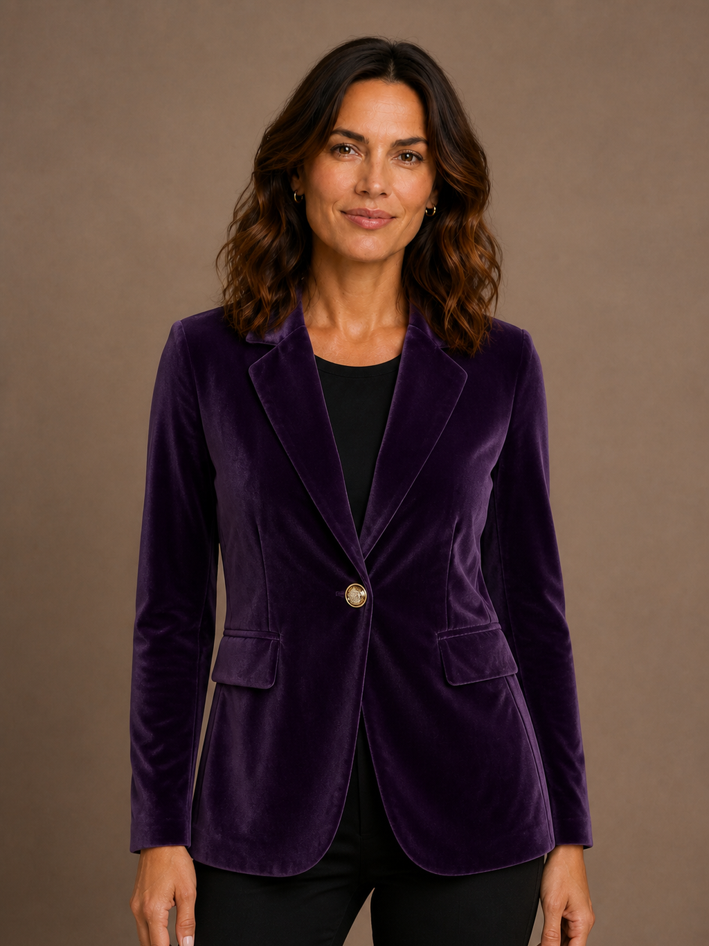 Women's Velvet Blazer with Fitted Notched Lapel