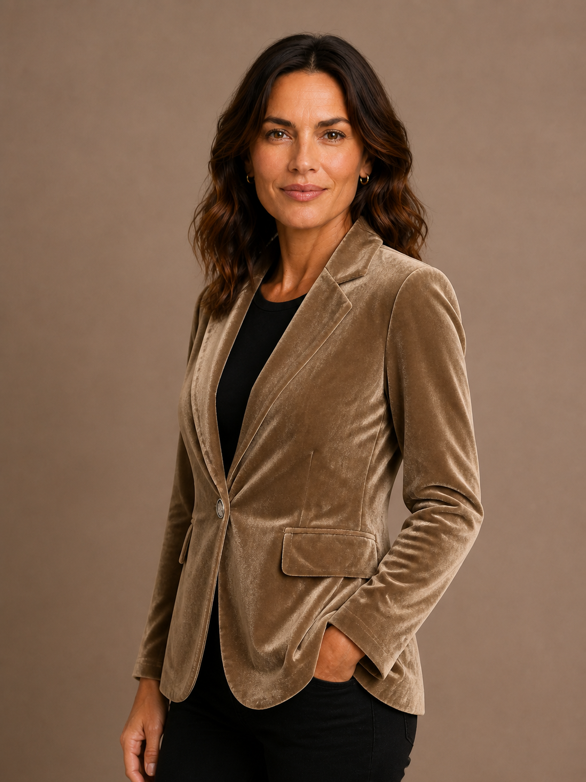 Women's Velvet Blazer with Fitted Notched Lapel