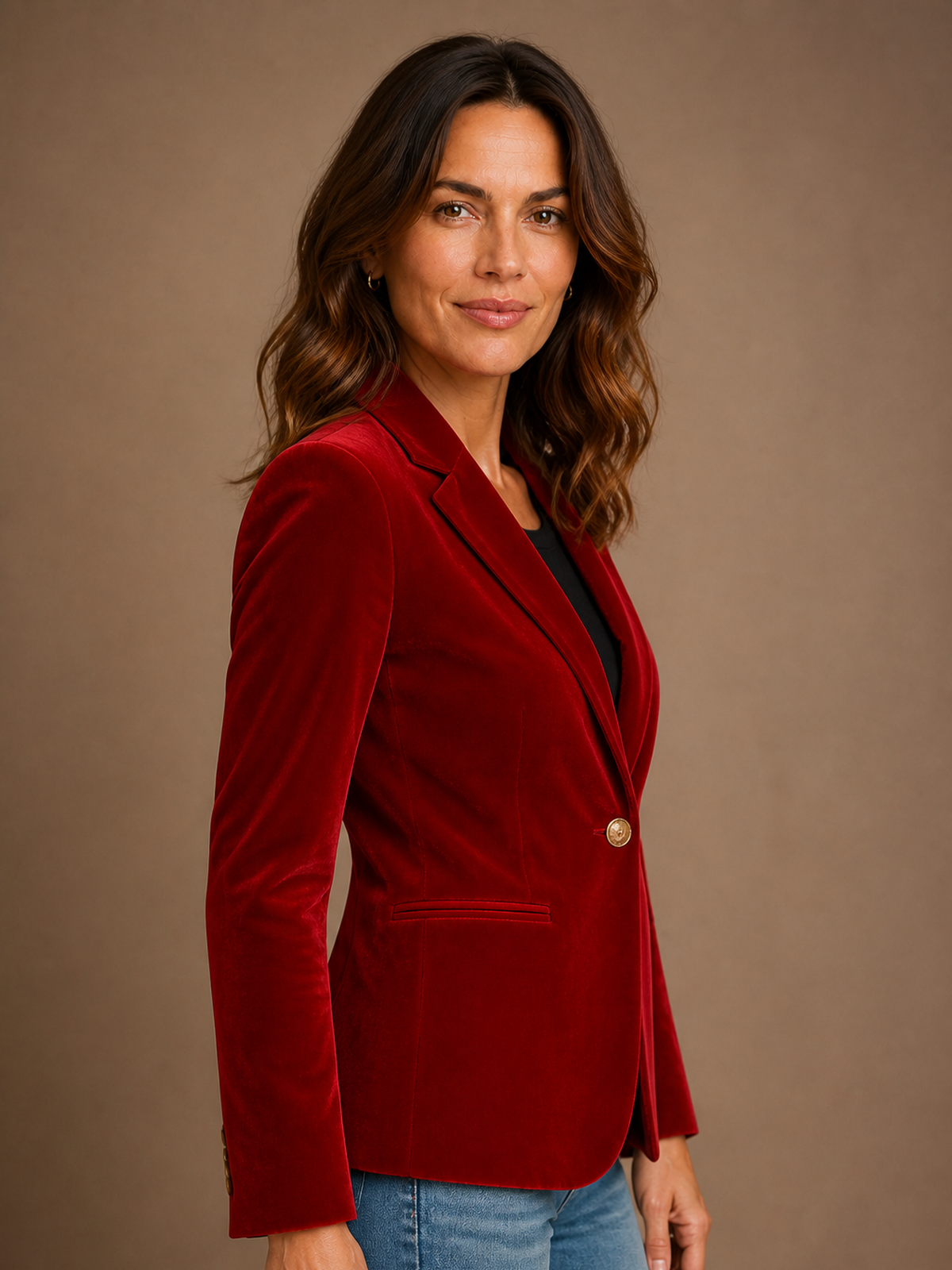 Women's Velvet Blazer with Fitted Notched Lapel