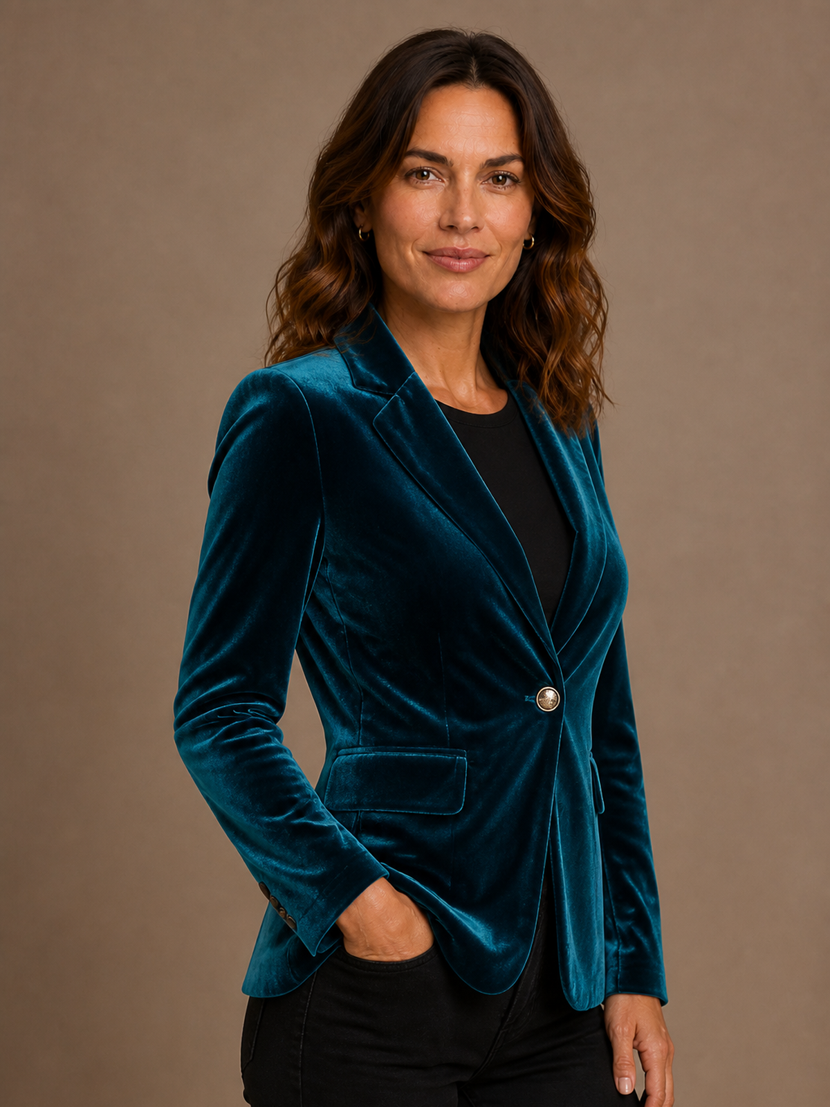 Women's Velvet Blazer with Fitted Notched Lapel