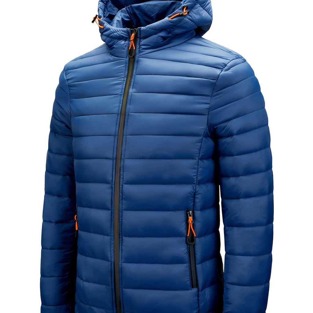 Men's Hooded Quilted Winter Jacket with Zipper Pockets