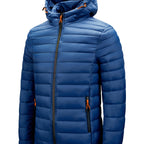 Men's Hooded Quilted Winter Jacket with Zipper Pockets