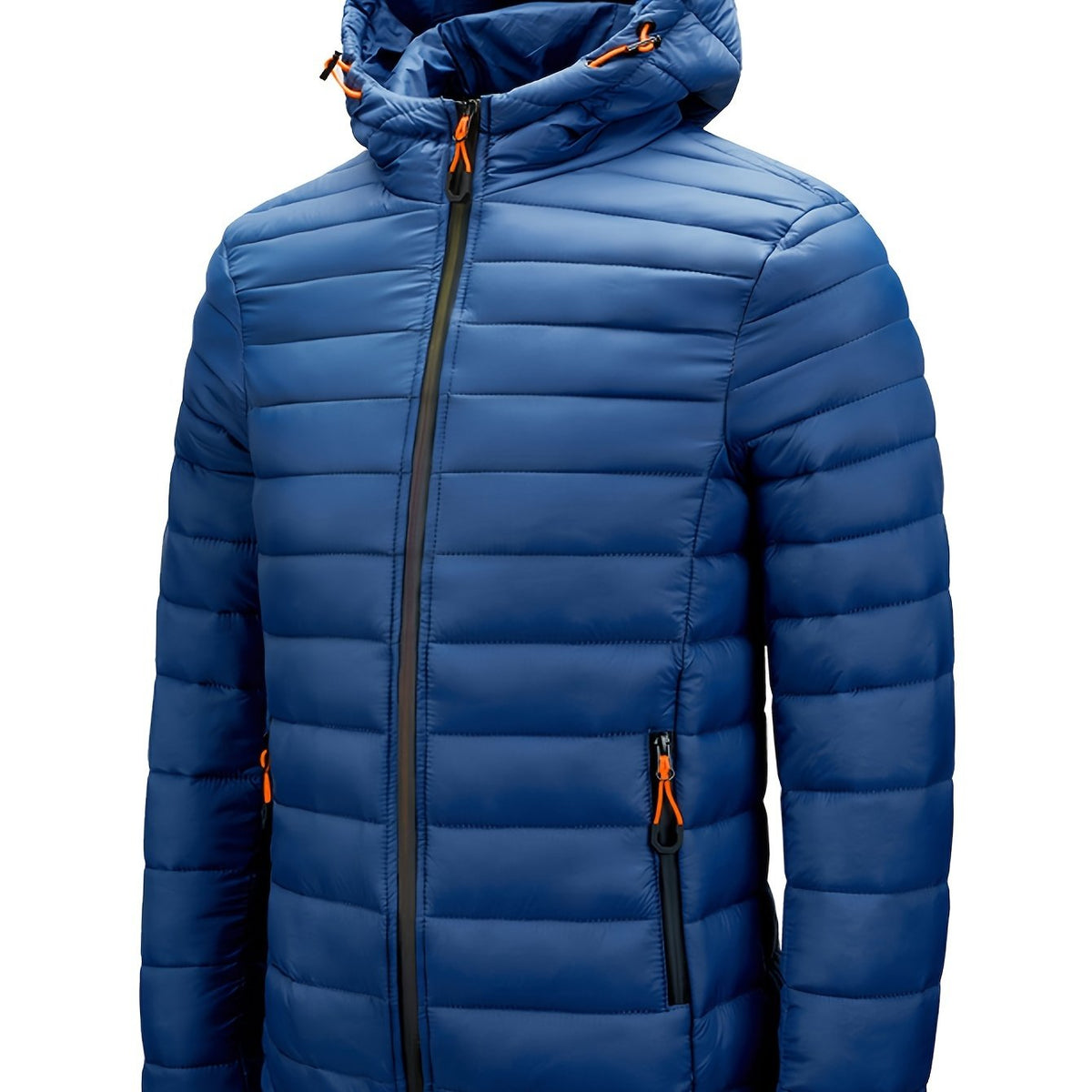 Men's Hooded Quilted Winter Jacket with Zipper Pockets