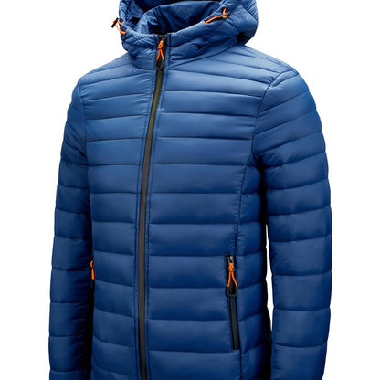 Men's Hooded Quilted Winter Jacket with Zipper Pockets