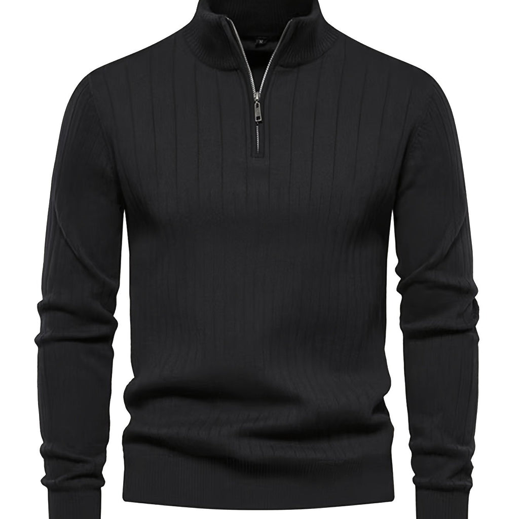 Men's Stand Collar Zipper Knit Pullover Sweater for Fall Comfort