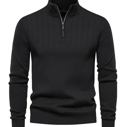 Men's Stand Collar Zipper Knit Pullover Sweater for Fall Comfort