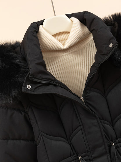 Women’s Long-Sleeve Faux Puffer Jacket, Slim Fit Warm Coat